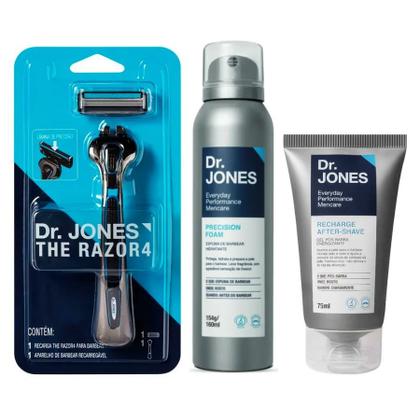 Imagem de Kit Dr. Jones ( Aparelho C/ Recarga + Espuma de Barbear 160ml + Gel Pós Barba 75ml + Nécessarie )