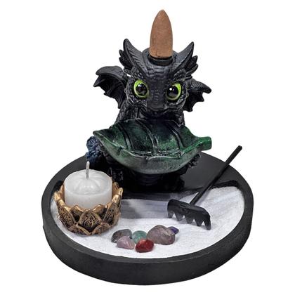 Imagem de Kit Dragão Baby Incensário Cascata Base Redonda E Castiçal