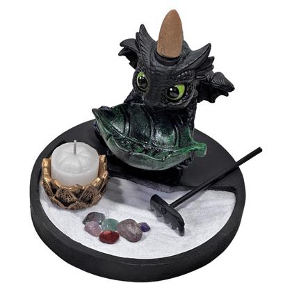 Imagem de Kit Dragão Baby Incensário Cascata Base Redonda E Castiçal