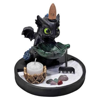 Imagem de Kit Dragão Baby Incensário Cascata Base Redonda E Castiçal