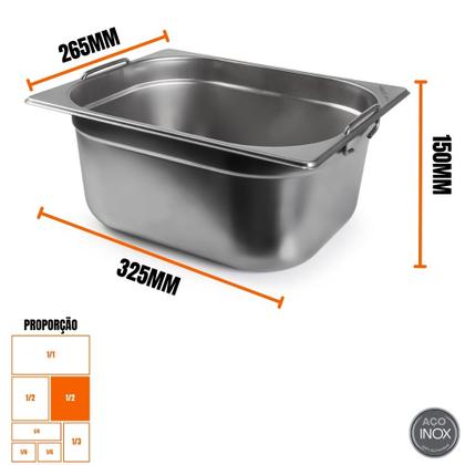 Imagem de Kit Duas Cubas Gastronomica Padrão Gn 1/2 150mm Inox com Alça Weck