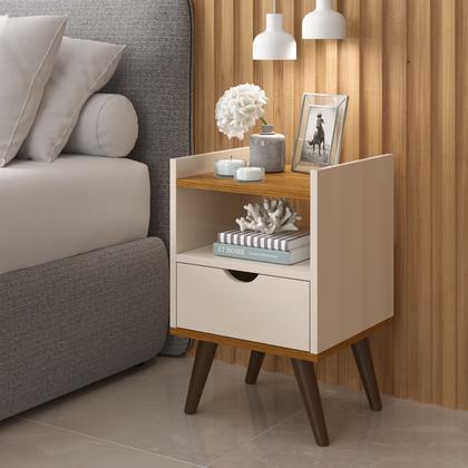 Imagem de Kit Duas Mesas De Cabeceira Pés Estilo Retrô Alice Off White/Freijo