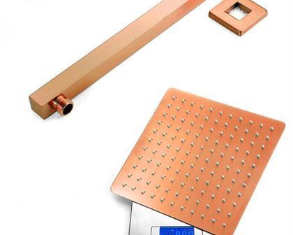 Imagem de Kit Ducha Chuveiro Slim Inox 20x20 + Braço Rosa Gold E165