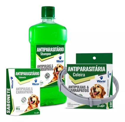 Imagem de Kit Dugs World Coleira, sabonete e shampoo contra pulgas e carrapatos