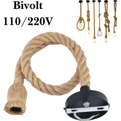 Imagem de Kit Duplo Pendente de Teto Corda Sisal 1m Premium Rústico e Sofisticado