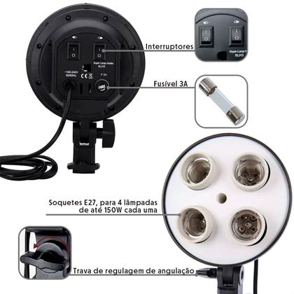Imagem de Kit Duplo Softbox Quádruplo com Lâmpadas de LED Bivolt e Tripés 2M T-Photo