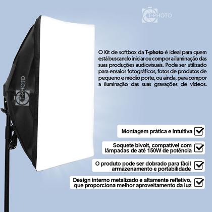 Imagem de Kit Duplo Softbox Quádruplo com Lâmpadas de LED Bivolt e Tripés 2M T-Photo