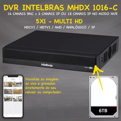 Imagem de Kit Dvr Intelbras 16 Canais H.265 6tb 16 Câmeras Full Hd 20m