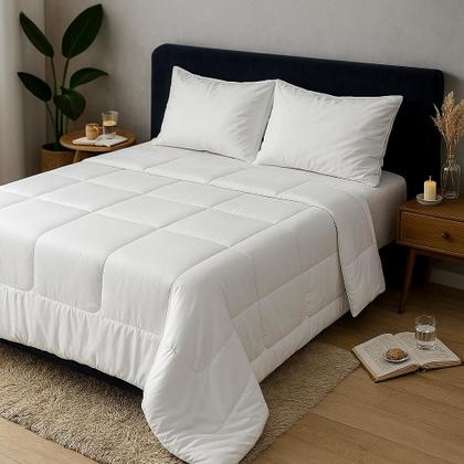 Imagem de Kit Edredom Branco Com Fronhas Casal King 2,80x2,40 Roma Dupla Face Tamanho Gigante