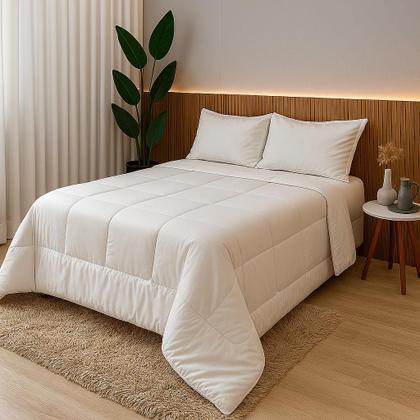 Imagem de Kit Edredom Branco Com Fronhas Casal King 2,80x2,40 Roma Dupla Face Tamanho Gigante