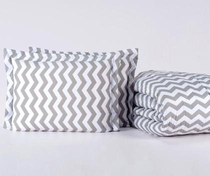 Imagem de Kit edredom cama solteiro com porta travesseiro dupla face quadriculado branco