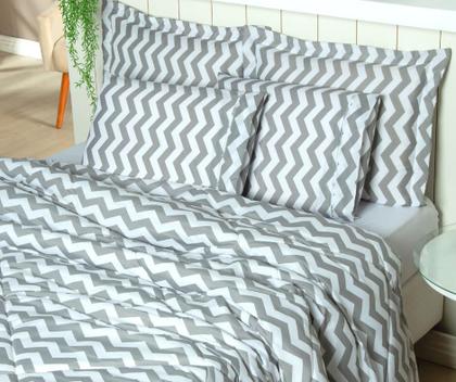 Imagem de Kit edredom cama solteiro com porta travesseiro dupla face quadriculado branco