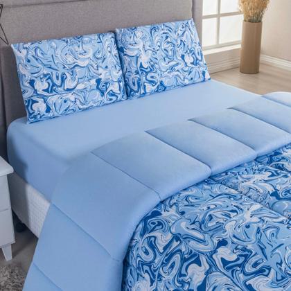 Imagem de Kit Edredom Casal 04 Pçs Malha 100% Algodão Dupla Face