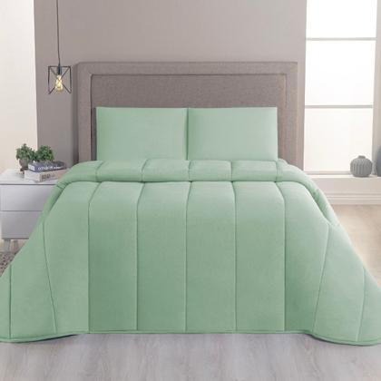 Imagem de Kit Edredom Casal King 04 Pçs Malha 100% Algodão Dupla Face Liso