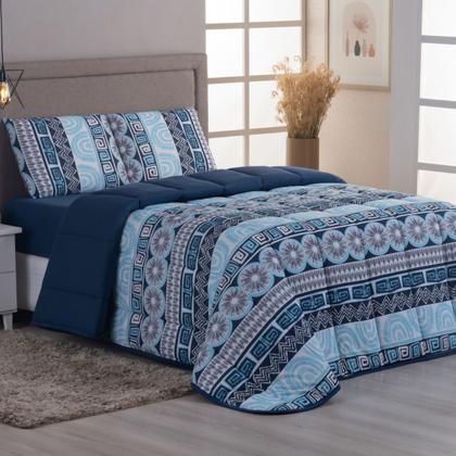 Imagem de Kit Edredom Casal King Malha 100% Algodão 04 Pçs Liso Dupla Face C/ Viés