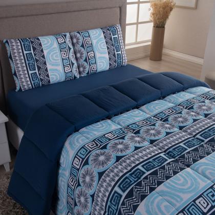 Imagem de Kit Edredom Casal King Malha 100% Algodão 04 Pçs Liso Dupla Face C/ Viés