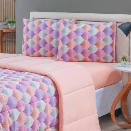 Imagem de Kit Edredom Casal King Malha 100% Algodão 04 Pçs Liso Dupla Face C/ Viés