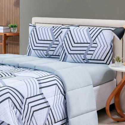 Imagem de Kit Edredom Casal King Malha 100% Algodão 04 Pçs Liso Dupla Face C/ Viés