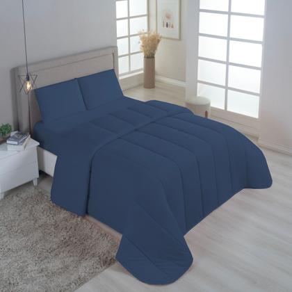 Imagem de Kit Edredom Casal Malha 100% Algodão 04 Pçs Liso Dupla Face C/ Viés