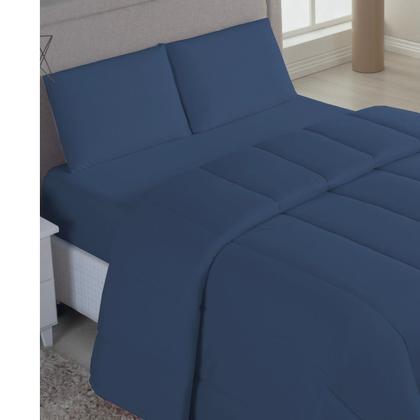 Imagem de Kit Edredom Casal Malha 100% Algodão 04 Pçs Liso Dupla Face C/ Viés