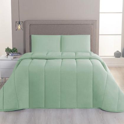 Imagem de Kit Edredom Casal Malha 100% Algodão 04 Pçs Liso Dupla Face C/ Viés