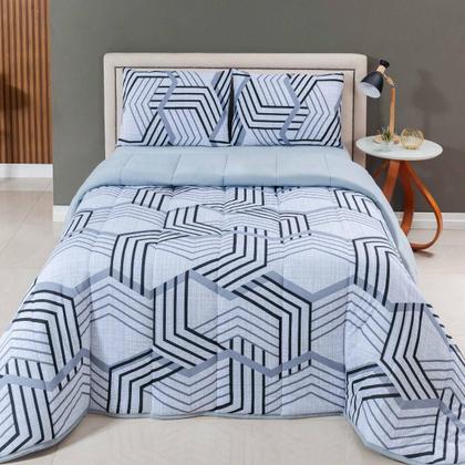 Imagem de Kit Edredom Casal Malha 100% Algodão 04 Pçs Liso Dupla Face C/ Viés