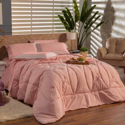 Imagem de Kit Edredom CASAL PADRÃO 03 Peças Liso Florença Guipir Dupla Face com Fronhas - Tecido Percal Algodão 200 Fios Macio Conjunto Jogo Cama Cobertor Renda