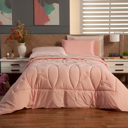 Imagem de Kit Edredom CASAL PADRÃO 03 Peças Liso Florença Guipir Dupla Face com Fronhas - Tecido Percal Algodão 200 Fios Macio Conjunto Jogo Cama Cobertor Renda