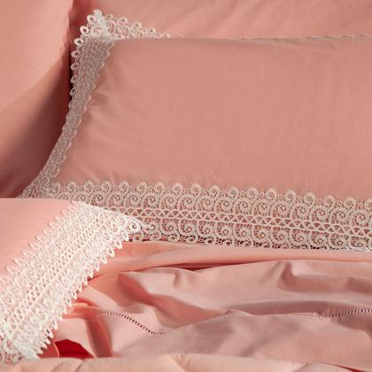 Imagem de Kit Edredom CASAL PADRÃO 03 Peças Liso Florença Guipir Dupla Face com Fronhas - Tecido Percal Algodão 200 Fios Macio Conjunto Jogo Cama Cobertor Renda