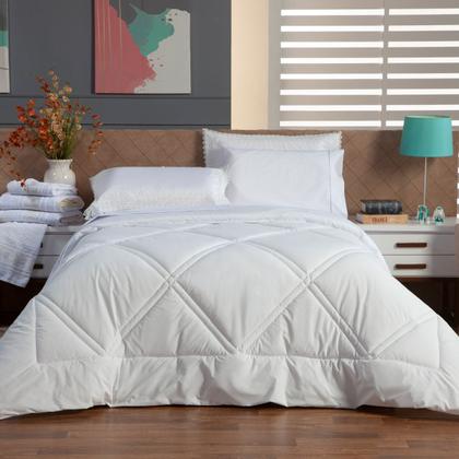 Imagem de Kit Edredom CASAL PADRÃO 03 Peças Liso Florença Guipir Dupla Face com Fronhas - Tecido Percal Algodão 200 Fios Macio Conjunto Jogo Cama Cobertor Renda