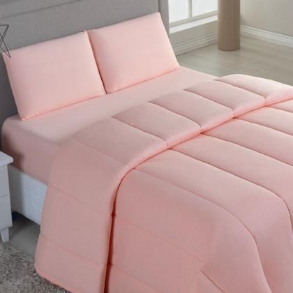 Imagem de Kit Edredom Casal Queen 04 Pçs Malha 100% Algodão Dupla Face Liso