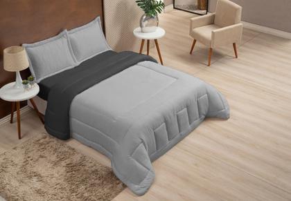 Imagem de Kit edredom casal queen dupla face 3 peças preto e cinza