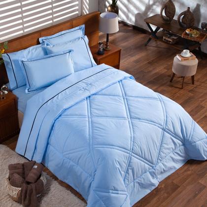 Imagem de Kit Edredom Cobertor CASAL PADRÃO 03 Peças Milano Dupla Face Liso Tecido Percal Algodão 200 Fios