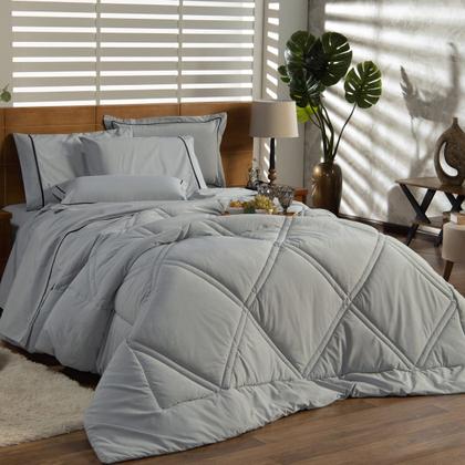 Imagem de Kit Edredom Cobertor CASAL PADRÃO 03 Peças Milano Dupla Face Liso Tecido Percal Algodão 200 Fios