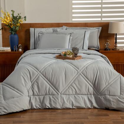 Imagem de Kit Edredom Cobertor CASAL PADRÃO 03 Peças Milano Dupla Face Liso Tecido Percal Algodão 200 Fios