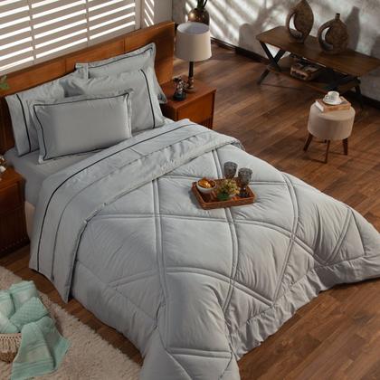 Imagem de Kit Edredom Cobertor QUEEN 03 Peças Milano Liso Dupla Face Percal Algodão 200 Fios com Fronhas