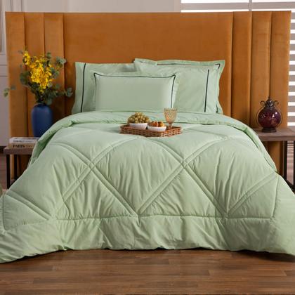 Imagem de Kit Edredom Cobertor QUEEN 03 Peças Milano Liso Dupla Face Percal Algodão 200 Fios com Fronhas