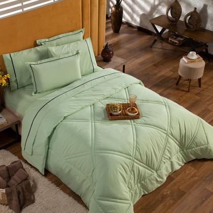 Imagem de Kit Edredom Cobertor QUEEN 03 Peças Milano Liso Dupla Face Percal Algodão 200 Fios com Fronhas