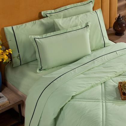 Imagem de Kit Edredom Cobertor QUEEN 03 Peças Milano Liso Dupla Face Percal Algodão 200 Fios com Fronhas