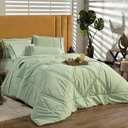 Imagem de Kit Edredom Cobertor QUEEN 03 Peças Milano Liso Dupla Face Percal Algodão 200 Fios com Fronhas