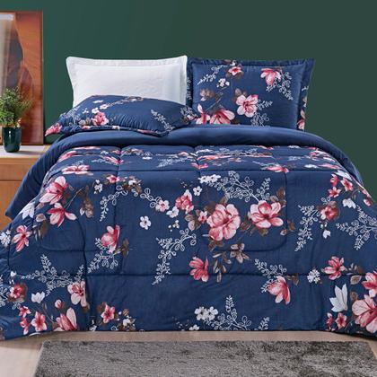 Imagem de Kit Edredom Com 2 Porta Travesseiros Estampados Cama Queen