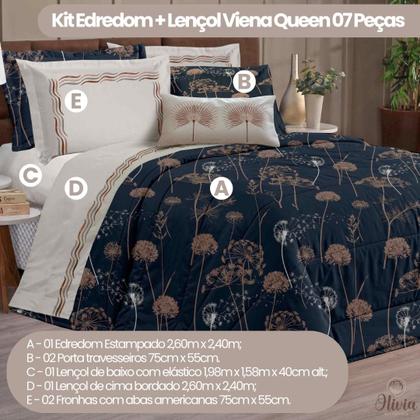 Imagem de Kit Edredom com Jogo de Lençol Queen  07 Peças Algodão 180 Fios Viena