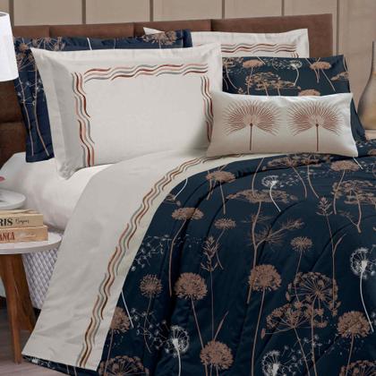 Imagem de Kit Edredom com Jogo de Lençol Queen  07 Peças Algodão 180 Fios Viena