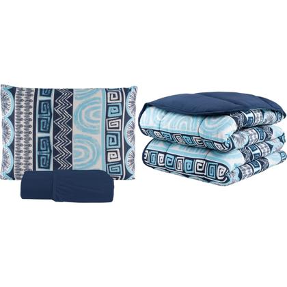 Imagem de Kit Edredom Estampado 03 Pçs Malha 100% Algodão Dupla Face Lençol Completo