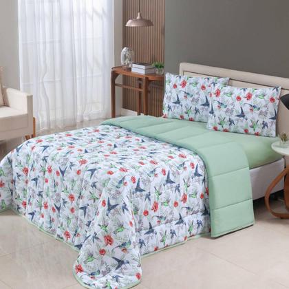 Imagem de Kit Edredom Estampado 03 Pçs Malha 100% Algodão Dupla Face Lençol Completo