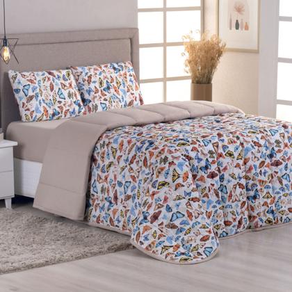 Imagem de Kit Edredom Estampado 03 Pçs Malha 100% Algodão Dupla Face Lençol Completo