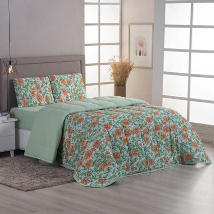 Imagem de Kit Edredom Estampado 03 Pçs Malha 100% Algodão Dupla Face Lençol Completo