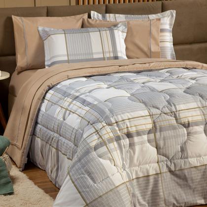 Imagem de Kit Edredom Estampado QUEEN 03 Peças Ravena Caqui com Fronhas - Tecido Dupla Face Percal Algodão 200 Fios Cobertor Macio Jogo Conjunto Roupa Cama