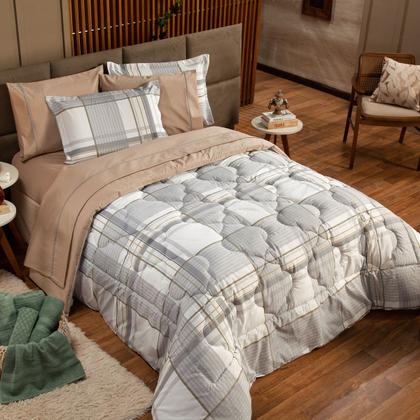 Imagem de Kit Edredom Estampado QUEEN 03 Peças Ravena Caqui com Fronhas - Tecido Dupla Face Percal Algodão 200 Fios Cobertor Macio Jogo Conjunto Roupa Cama