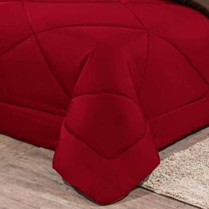 Imagem de Kit Edredom + Jogo De Lençol Aconchego Look House Dupla Face Solteiro 04 Peças - Disponível cor Vermelho- Marrom